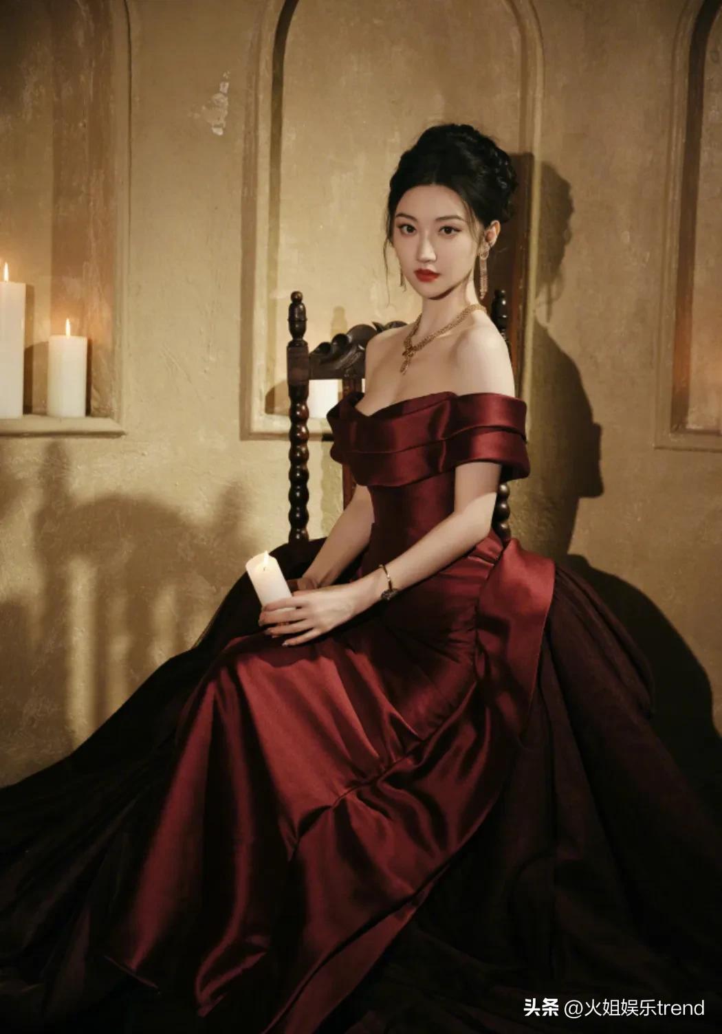 暗夜玫瑰气质_红露肩晚礼服_晚装女明星